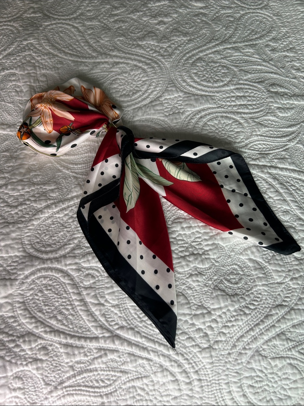 New Polka Dot & Floral Red Scarf - Women Accessories